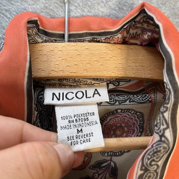 Nicola Blouse Women Medium Pink Black Beige Sheer Boho Button up flowers western - Picture 7 of 11